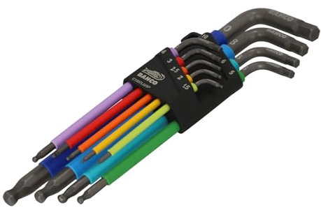 Bahco C1997LM/9P - Juego de llaves Allen hexagonales de color métrico con extremo de bola larga, 9 piezas, 1,5-10 mm