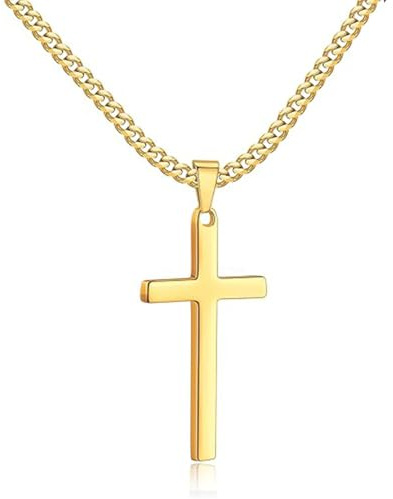 Zinvefa Kreuz Kette Herren Edelstahl Anhänger Kreuz Halskette Silber/Schwarz/Gold,Anhänger 15 * 28mm - 50 * 30mm