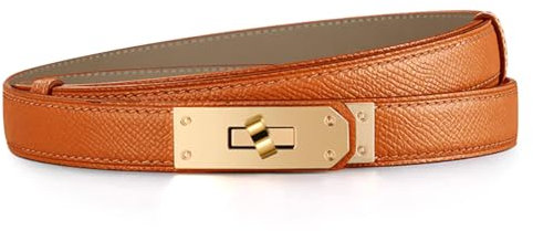 Gürtel Damen, Ledergürtel Damen, Klassisch Einfarbig Belt Women, Verstellbar Mit Metall-Drehverschluss, Elegantes Orange Mit Goldener Schnalle, Geeignet Als Geschenk Muttertag Und Zum Täglichen Tragen