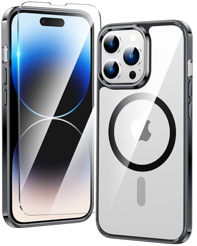 FNTCASE Schutzhülle für iPhone 14 Pro: für iPhone 13 Pro, transparent, magnetisch, transparent, stoßfest, dünn, Anti-Vergilbung, bruchsicher, robuste TPU-Handyhülle