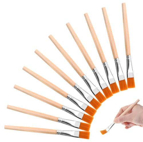 Molain 3/4 Inch Flat Paint Brushes, 10Pcs Wood Handle Artist Craft Brushes for Watercolor, Acrylic, Oil, Body Face Nail Art, DIY Painting