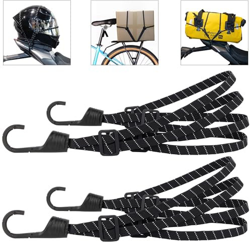 Aibeli Cinghie elastiche per bagagli per moto, portabici con ganci, corda elastica Bundy (2 strisce, effetto riflettente, 60 cm)