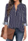 Gemulate Womens Tops 3/4 Sleeve Tops for Women Polo Top Floral Printed Shirts with Zip Up V Neck Tunic Blouse Basic Tops - Black White Stripe, XXXL