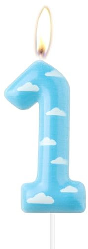 mciskin Vela de cumpleaños de juguete, velas de primer cumpleaños de dibujos animados, vela número 1 de cielo azul y nube blanca para pastel, decoraciones temáticas de historia, decoración de pastel