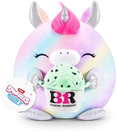 Snackles Serie 2 20 cm (Marty) von ZURU Kuschelig-weiches, beruhigendes, 20 cm großes Plüschspielzeug mit lizenziertem Snackmarken-Accessoire, Unicorn, Baskin-Robbins