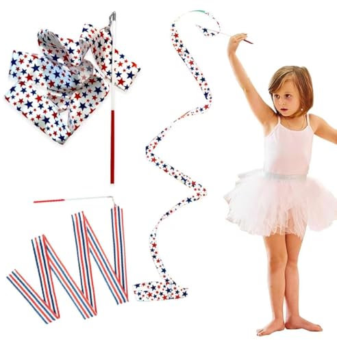 Nastro Ginnastica Ritmica Bambina,2 pz Bambini Bastone da Ballo Adatto,Nastro Ginnastica,2m Nastro Ginnastica Ritmica Bambina,Nastri da Ballo con Impugnatura per Bambini Danza Artistica Ginnastica