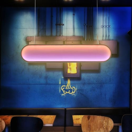 JOJOM Moderne Lineare LED Pendelleuchte Smart RGB Lange Hängelampen Mobile App Dimmbar Innenbeleuchtung Höhenverstellbar Für Schlafzimmer Terrasse Wohnzimmer Küche Esszimmer Kronleuchter(100CM)