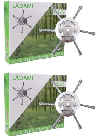 LADAMI 2 cepillos para malas hierbas, cabezal de corte de alambre de acero, accesorios para desbrozadora, cepillo para desbrozadora de césped con batería (6 cabezales)