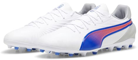 Puma Men's King Match MG Football Boot, PUMA White-BLUEMAZING-Flat Light Gray, UK 8.5