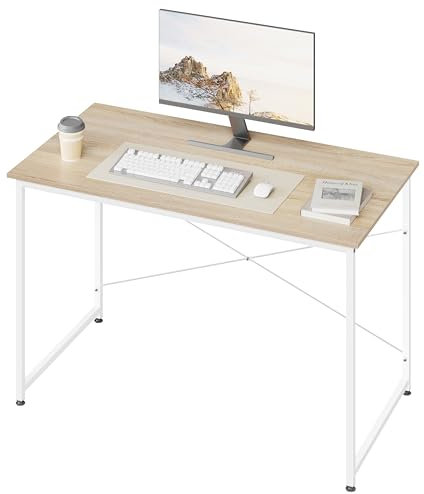WOLTU Escritorio, Mesa de Ordenador, 120x60x75 cm, Escritorio Oficina con Soporte Metálico, Mesa de Trabajo para Estudio Oficina y Dormitorio, Madera + Metal, Roble Claro + Blanca