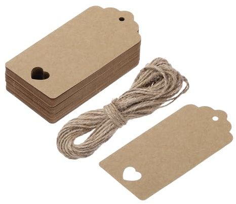 QUARKZMAN 50 Stück Geschenkanhänger Kraftpapier Etiketten Geschenk Anhänger Tags, Rechteckig mit herzförmigem Loch Kärtchen mit 10 Meter Jute Schnur für Geschenkverpackung Weihnachten