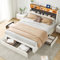 Generisch Polsterbett Doppelbett 160x200 cm, LED-Bett mit 4 Schubladen, Kopfteil mit Stauraum und USB-Anschlüssen, Bett mit Stauraum und Lattenrost, Stauraumbett Jugendbett ohne Matratze, Samtbeige