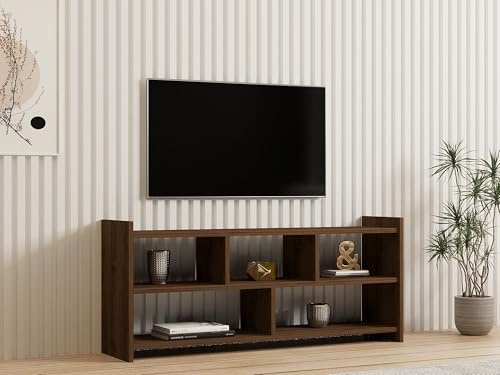 Hanah Home Scandinavian TV Stand, Walnut Finish, 117.5 x 55 x 28 cm | 100% Melamine Coated Particle Board, 18 mm Thick | Stylish & Functional for Modern Living Rooms