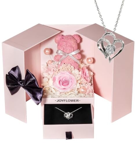 JoyFlower Ours en fleurs préservées pour femme, maman, ours rose éternel, cadeaux d'anniversaire, roses préservées, fête des mères, Noël, Saint-Valentin pour épouse, petite amie