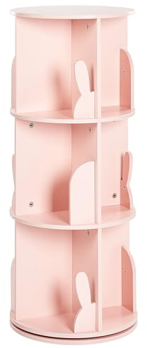 Beliani Bibliothèque Rotative à 3 Niveaux en MDF en Forme de Lapin Chambre Enfant Rose Pastel Caney