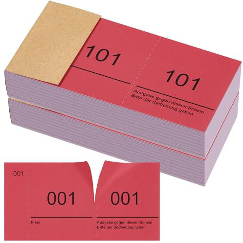 Nezyo Doppelnummern Blöck 1-200 Tombola Lose mit Zahlen Nummernblöcke Zahlenblöcke 10cm X 5cm Raffle Tickets für Garderobe Verlosung Events Messen Eintrittskarten und Leckereien(Rot)