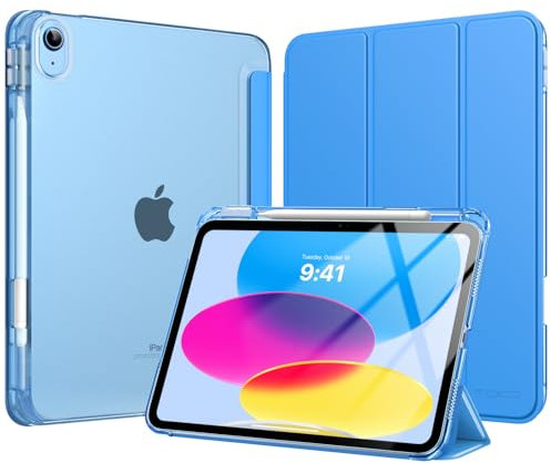 MoKo Hülle für iPad (A16) 11. Generation 11 Zoll 2025, iPad 10. Generation 10,9 Zoll 2022 mit Stifthalter, Schlank Leicht Trifold Schutzhülle mit Hart PC Transluzenter Rückseite, Blaue Welle