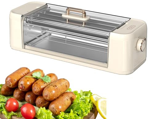 Rodillo de perrito caliente de 500 W para parrilla, máquina de cocción de salchichas, asador antiadherente para perros calientes, 0-300 ℃/-0.0-300.0 °C, parrilla sin humo de 360° con bandeja de goteo