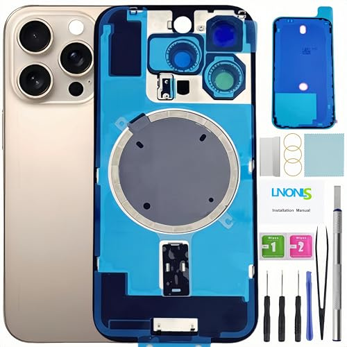 LNONLS 16 Pro Ersatz-Rückglas für iPhone 16 Pro, wasserdicht, Kameraobjektiv, professionelles Reparaturwerkzeug-Set (Desert Titanium)