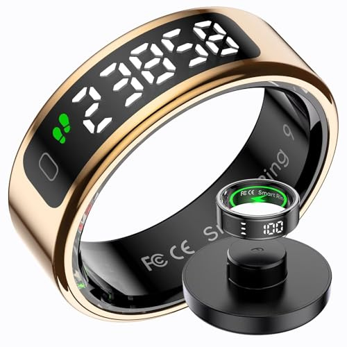 findtime Smart Ring mit Display Smartring für Herren Damen IP68 Wasserdicht Fitness Ring Tracker Android IOS Fitnessring Smarter Ring SpO2 Schlaf Pulsmesser Schrittzähler Sport