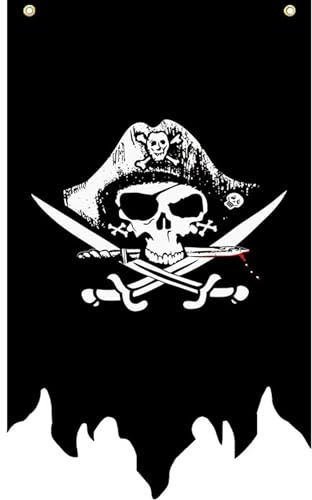 Gwezmxs‌ Bandera Pirata para Decoración Jardín/Fiestas/Halloween,n Calavera con Sombrero & Cuchillos Cruzados, 30x50cm