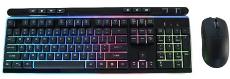 Wireless Keyboard and Mouse Combo, Rechargeable RGB Backlit Keyboard Mouse Set, Independent Multimedia Keys, 2.4GHz, for Desktop Laptop PC