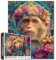 Affen-Dschungel-Puzzle, 1000 Teile, tropische Fantasie-Kunst, leuchtende Bananenblumen, Anime-Stil, 68 x 50 cm, hyperdetailliert, Gehirn-Teaser für Erwachsene
