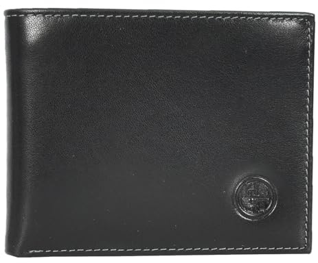 Mens Premium Leather Bi-Fold Wallet ID Coins Banknotes Clip Holder Byala Black