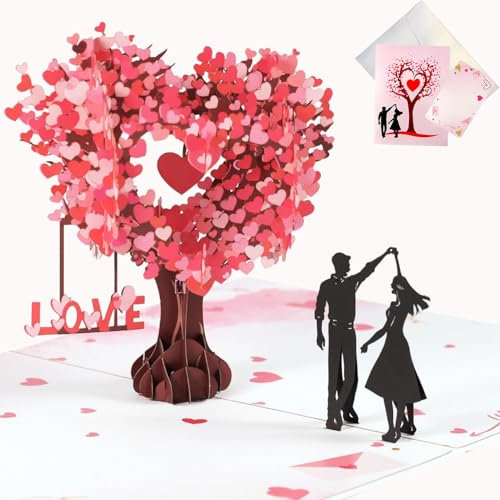 FLYGRRIV Hochzeitskarte Pop-Up, Karte Hochzeit 3D Liebesbaum, Hochzeitskarten mit Umschlag und Grußkarte, Glückwunschkarte Hochzeit für Valentinstag Hochzeitstag, Hochzeitsgeschenke für Brautpaar