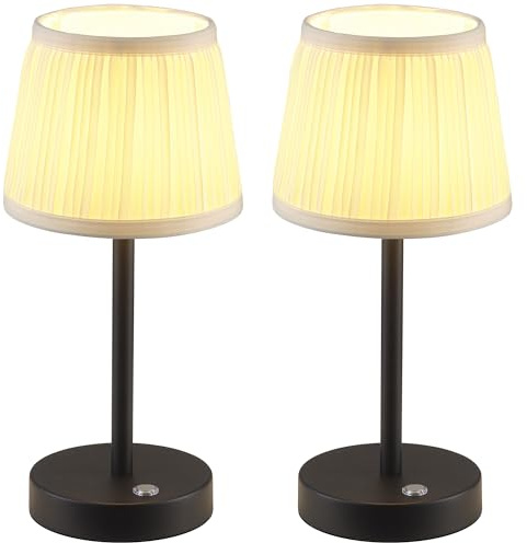NEWSEE Rechargeable Cordless Table lamp, 4000mAh Battery-Operated Portable LED Desk lamp, Suitable for Camping, Coffee Shops, Dining Rooms, and bedrooms (Black + Beige Lampshde (2 Pack))