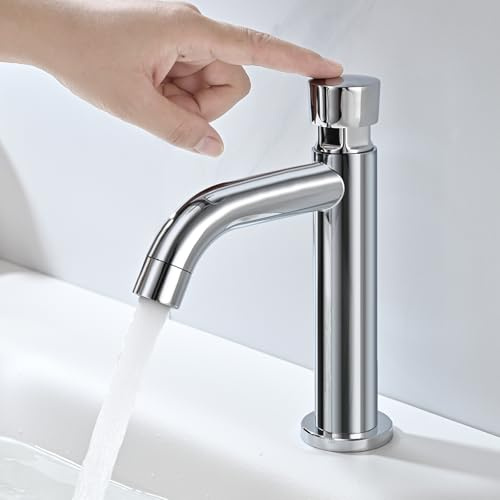 BuntHaus Wasserhahn Druckknopf, Waschbeckenhahn mit Verzögerung, Waschtischmischer Wasserhahn Kaltwasser für Gäste WC, Selbstschlussarmatur Kaltwasser, Chrom