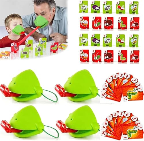 Zenova Frog Tongue Board Game, Frog Mask with Blow Tongue, Lizard Tongue Game, Frog Tongue Mask Games, Frog Tongues Out Toy, with Blowing Air, Multiplayer Party Games (4PCS)