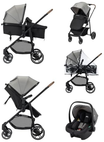 Bebeconfort Haze Trio Lux, Baby Kinderwagen 3 in 1 mit Kindersitz (i-Size), 0–4 Jahre (max. 22 kg), 2-in-1 Sitzeinheit, Liegeposition, Kompakt Klappbar, Leichtes Kinderwagen Set, Tinted Grey