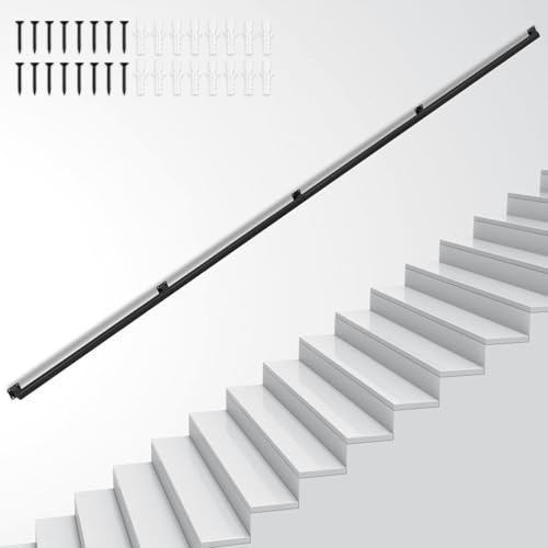 Peviasot Handlauf Treppengeländer Geländer Schwarz Wandhandlauf Wand Treppe, Quadratisches Rohrdesign, Treppengeländer Innen und Außen für Treppen, Brüstung, Balkon, Länge: 360 CM