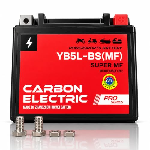 MotorradBatterie 5Ah YB5L-BS GEL Akku 12V – CarbonElectric Wartungsfrei für Motorrad Roller Quad ATV Scooter