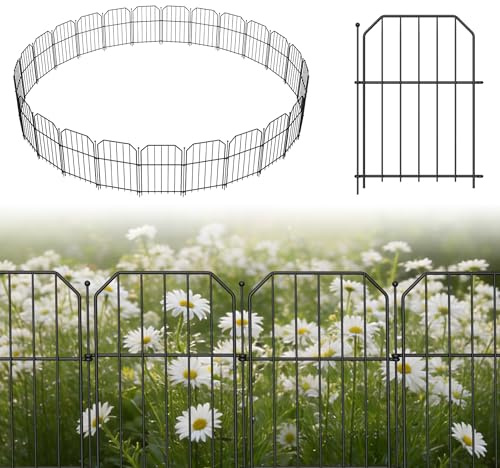FIVMEN Gartenzaun Metall 25x Steckzaun 40x28 cm Dekoration Gitterzaun Stecksystem ohne Graben Zaun für Hunde Wetterfest Gartenzaun Komplettset für Garten Hof Blumenbeet (Schräg, Total L:700 cm)