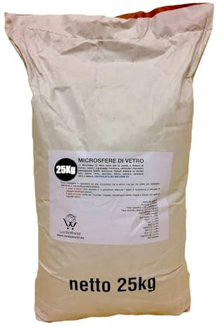 LordsWorld - Microsfere di Vetro - Sabbia per Sabbiatrice, Duro Tennace 6-7 Mohs, Riutilizzabili fino a 7 Volte. Per Alluminio, Legno, Carrozzerie, Vespa, Edile e Sverniciatore (25Kg, 100-200 Micron)