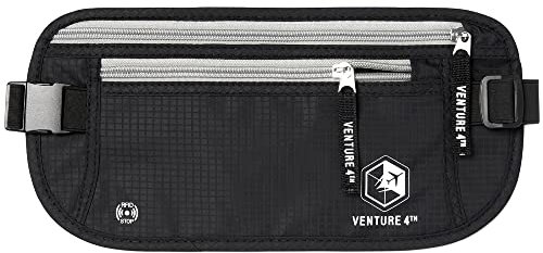 Venture4th RFID Sicherheits Reise Taillen Geldgürtel – Flache Bauchtasche Gürteltasche (Schwarz)