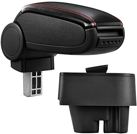 pro.tec Accoudoir Central - avec Compartiment - rembourré - Cuir-synthétique - Noir avec des Coutures Rouges - Compatible avec Peugeot 207 207 SW 207 CC 2006