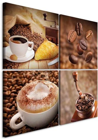 murando - Wandbilder Set Kaffee 40x40 cm 4 Teilig je 20x20 Vlies Leinwandbild Kunstdruck modern Wandbilder XXL Wanddekoration Design Wand Bild mehrteilig - Kaffeebohnen Küche Coffee braun