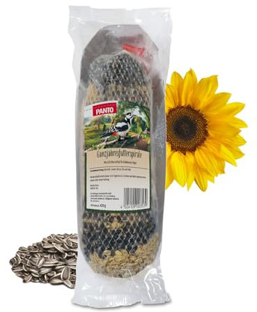 PANTO Futterspirale schalenlos 420 g – Wildvogelfutter ganzjährig | Futterspirale mit geschälten Sonnenblumenkernen – ganzjähriger Futterspender ohne Schalenreste für Meisen & Wildvögel