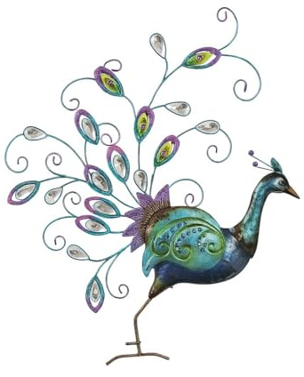 Hand-finished Diamante Peacock Wall Art With Jewel Details - Front Facing