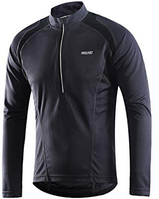 ARSUXEO Cycling Jersey Mens Long Sleeve Mountain Bike Jersey Half Zipper Cycling Top Clothing 6031 Gray L