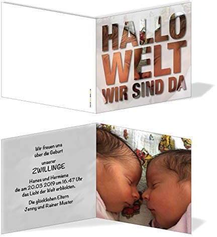 Geburtskarten Babykarten individuell - Zwillinge Hallo Welt