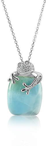 Kiara Jewellery Halskette mit stilisiertem Frosch Anhänger, 925er Sterlingsilber, mit natürlichem Larimar auf 45 cm langer Kette Rhodiniert.