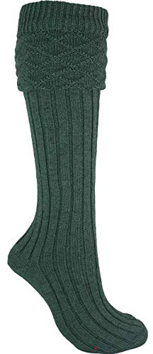 I LUV LTD Scottish Wool Kilt Hose in Green Traditional Design Size Large - UK: 8.5-11.5