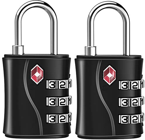 ZHEGE TSA Approved Luggage Locks, 3 Digit Padlock for Suitcase, Backpack, Laptop Bag and Handbag, Suitcase Lock for Gym, Drawer (Black, 2 Pack)