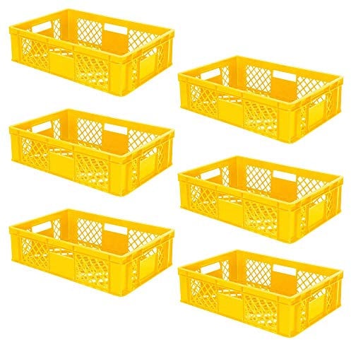BRB 6x Eurobehälter/Stapelkorb durchbrochen, PE-HD, Industriequalität, lebensmittelecht, LxBxH 600x400x150 mm, gelb