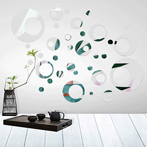 FOCCTS 32 Stücke Kreis Ring Abnehmbare Wandaufkleber Abziehbilder Acryl Spiegel Einstellung für Zuhause Wohnzimmer Schlafzimmer Dekoration