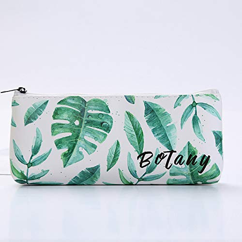 POWERTOOL Trousse à crayons en cuir synthétique avec motif feuilles de palmier tropicales pour l'école, le bureau, les cosmétiques et le maquillage (botanique)